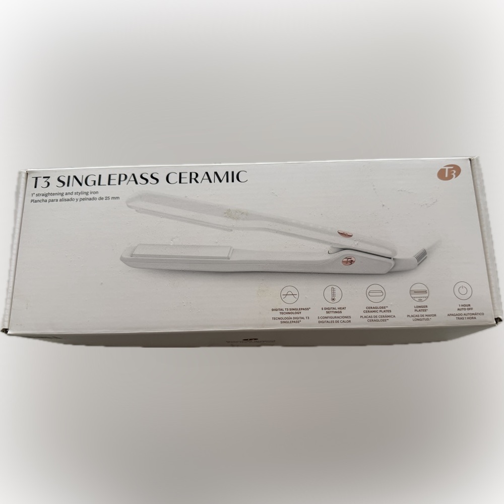 T3 SinglePass White Ceramic Flat 1” Iron Straightening & Styling Hair Tool